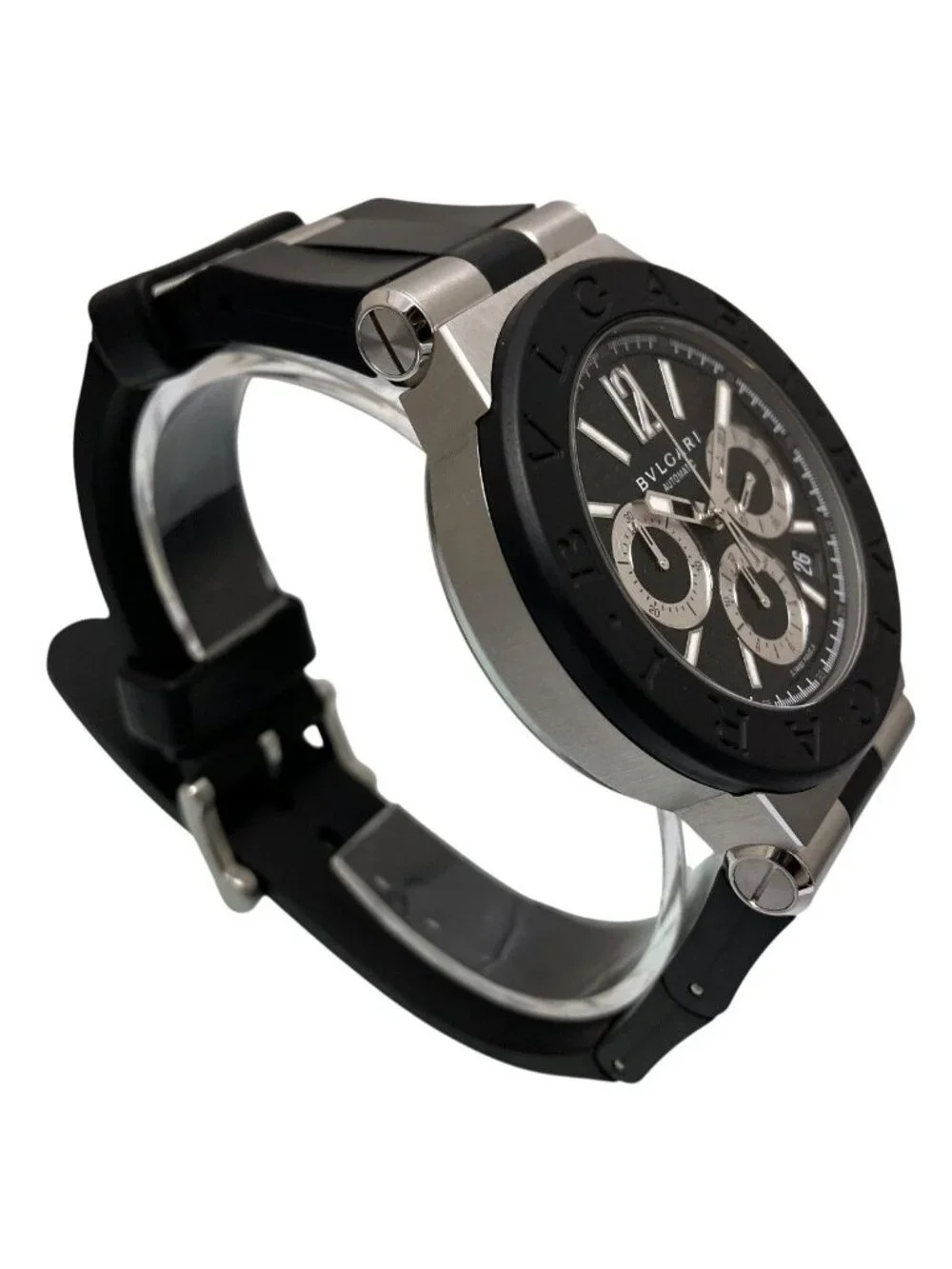 Bvlgari Diagono Watch SS Rubber Automatic Black Dial